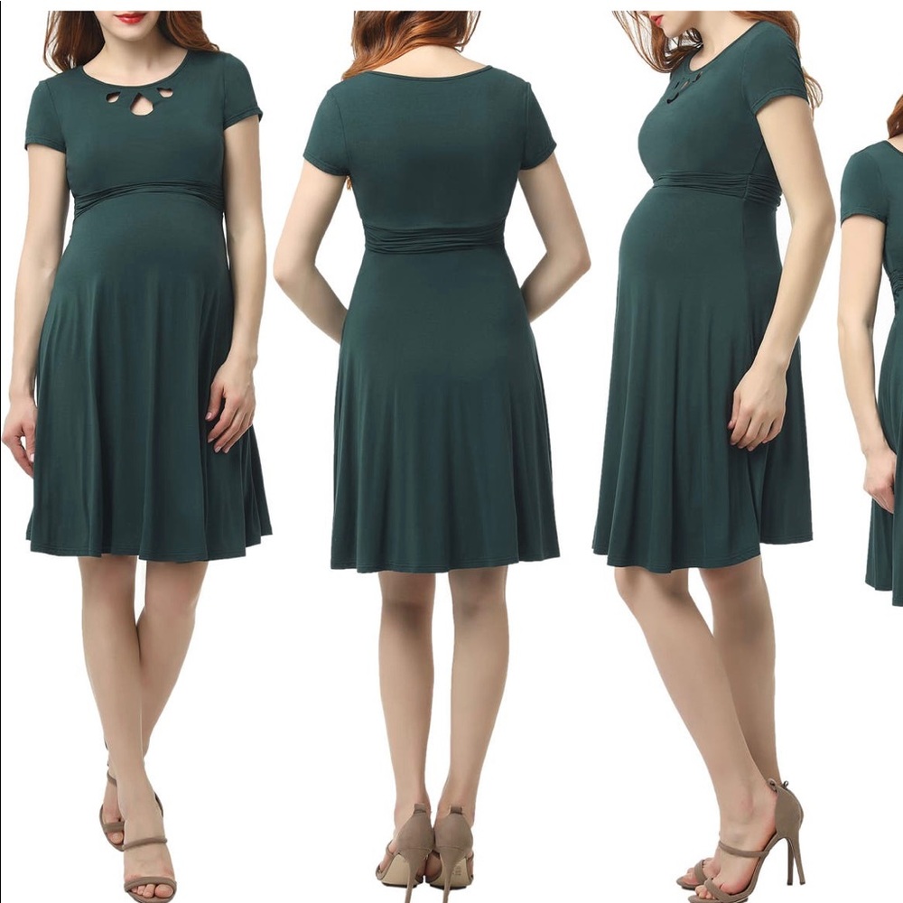 Kimi & Kai Maternity Dark Green Knee-Length Dress with cut out detail